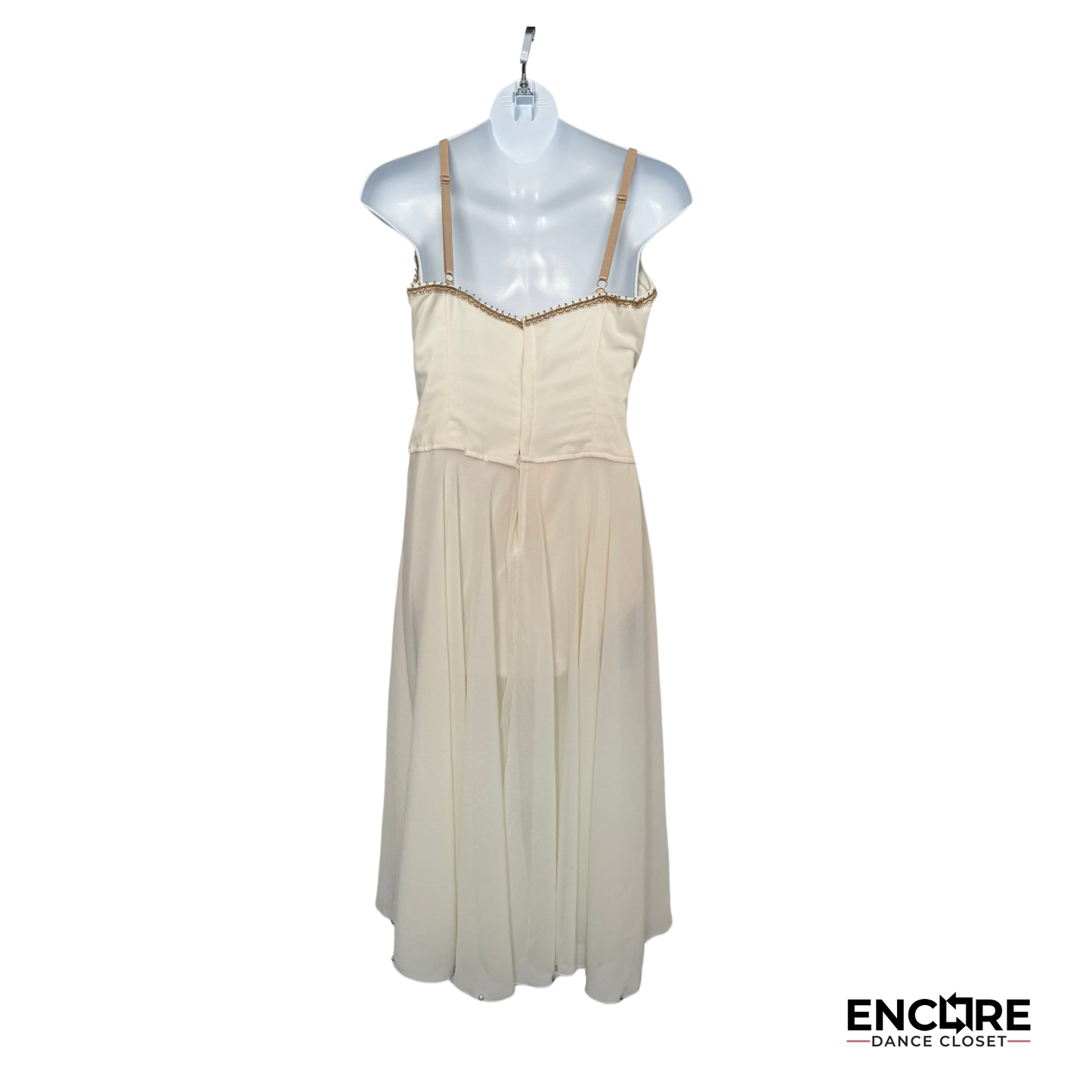 Elegant Long White Dress with Gold Appliqués