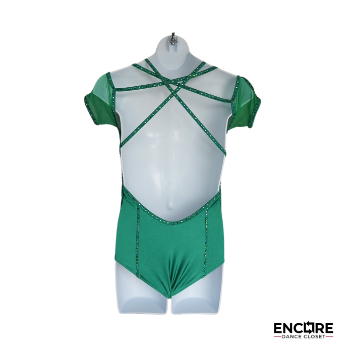 Emerald Green Leotard with Rhinestone Straps