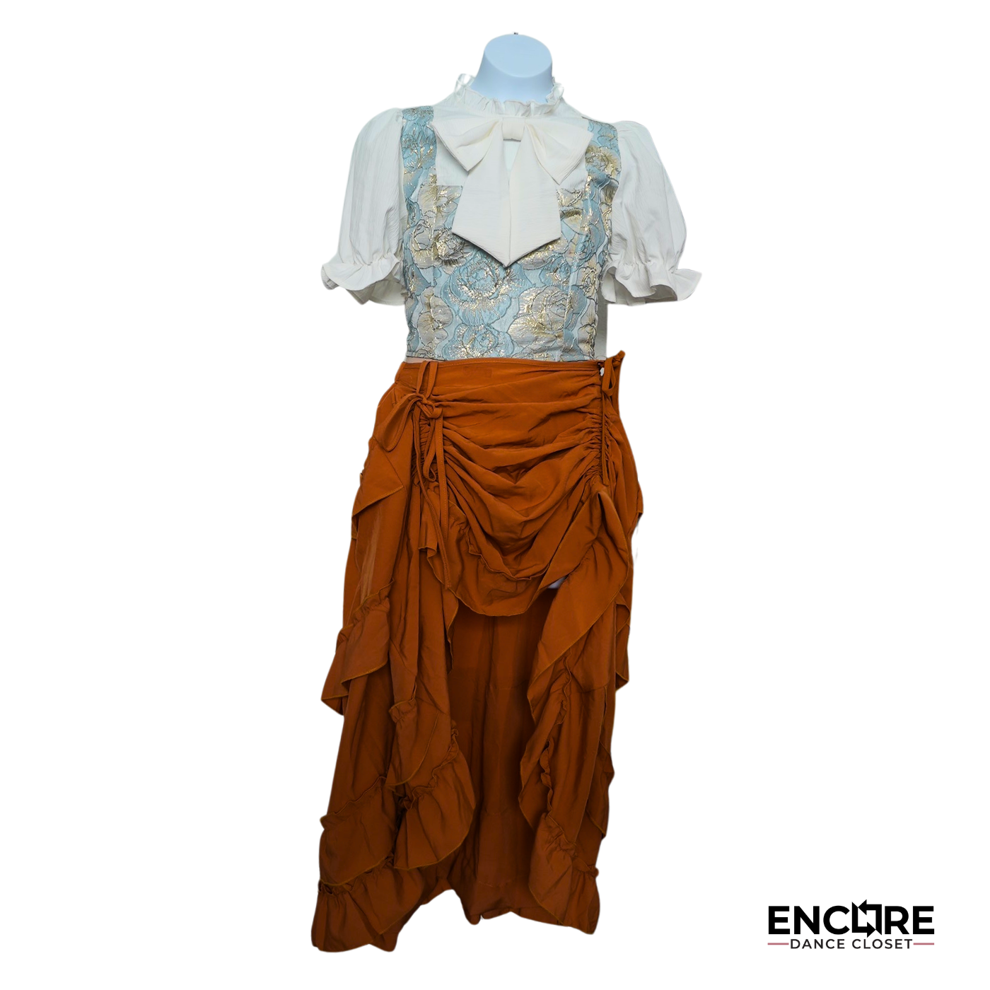 Floral Puff Sleeve Top and Ocre Skirt Set 2