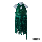 Emerald Fringe Sequin Halter Jazz Costume  leotard