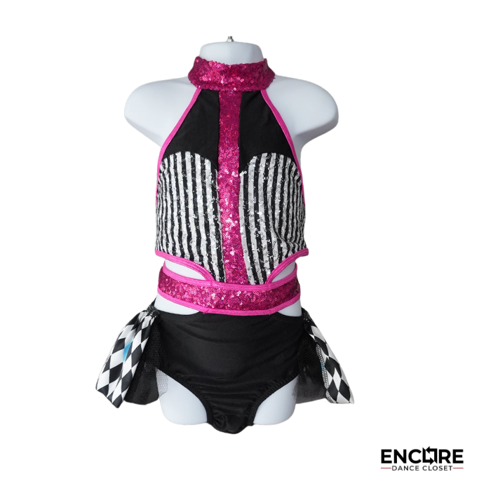 Pink and Black Harlequin Two-Piece Jazz Costume  leotard