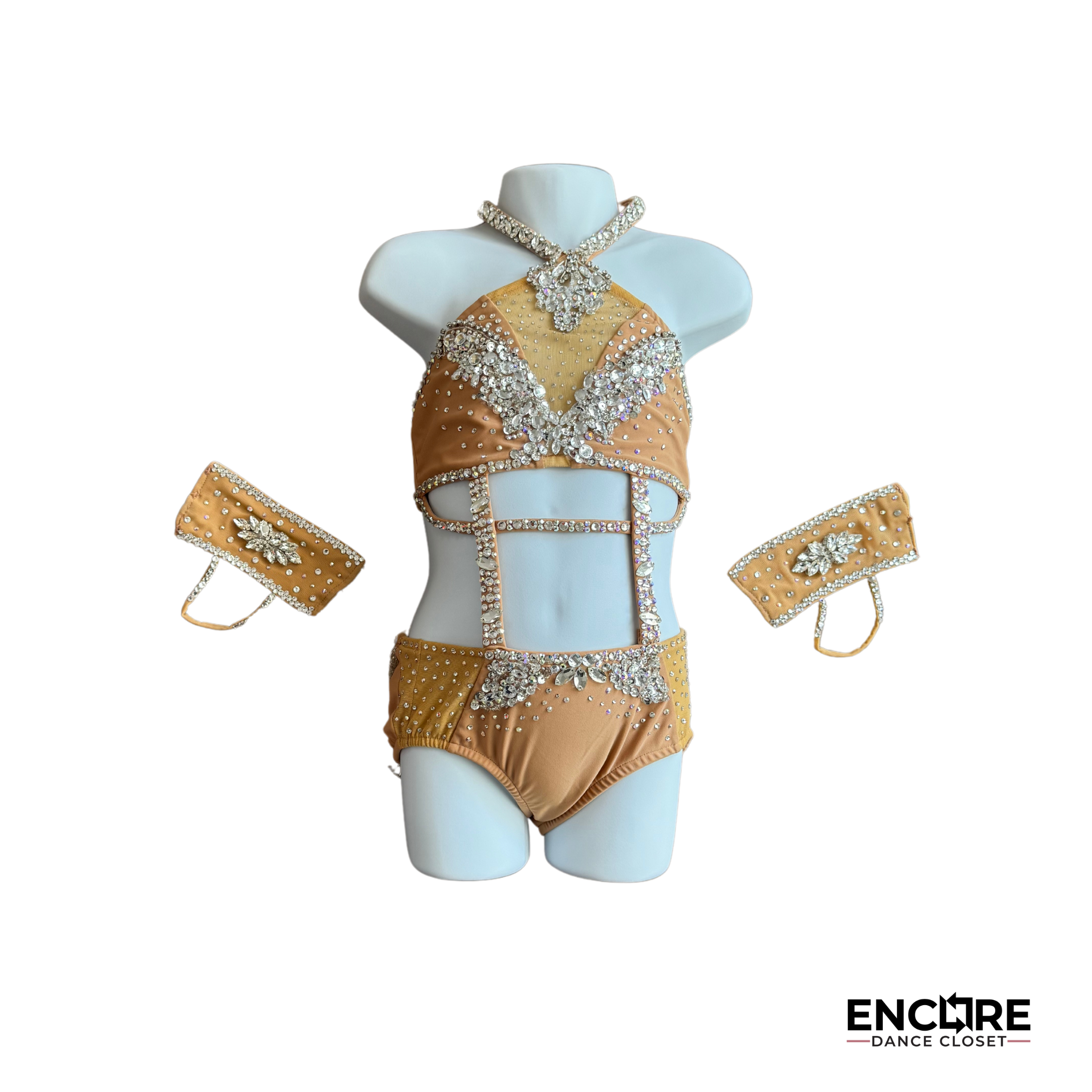 Nude Jazzy Costume with Rhinestones and Fringe - Encore Dance Closet
