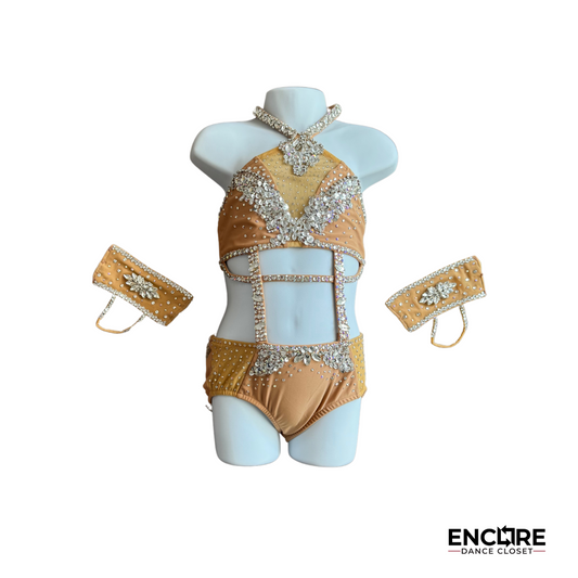 Nude Jazzy Costume with Rhinestones and Fringe