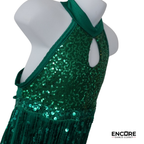 Emerald Fringe Sequin Halter Jazz Costume  leotard