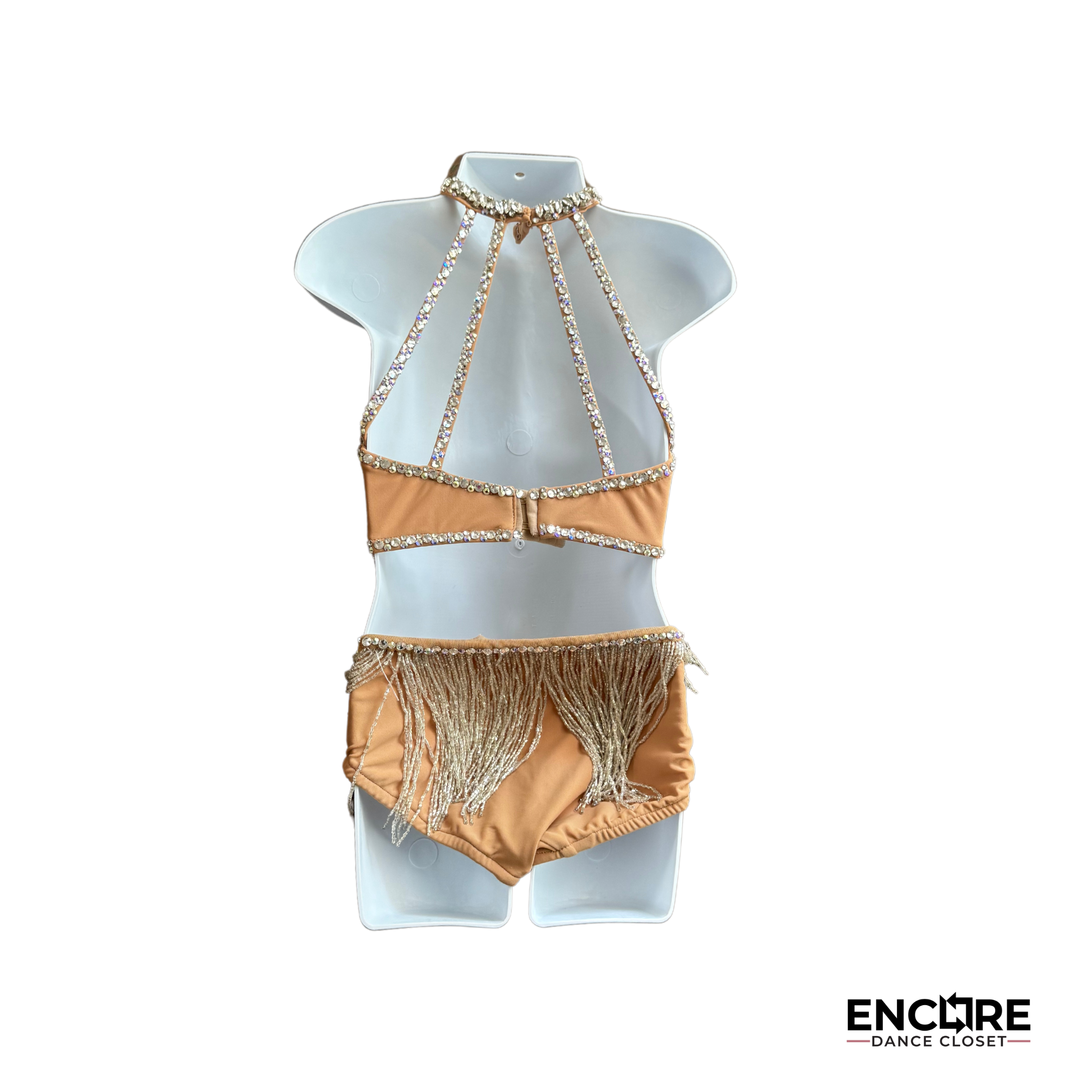 Nude Jazzy Costume with Rhinestones and Fringe - Encore Dance Closet