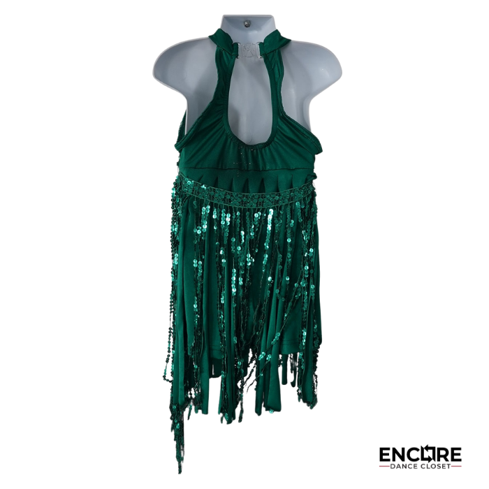 Emerald Fringe Sequin Halter Jazz Costume  leotard