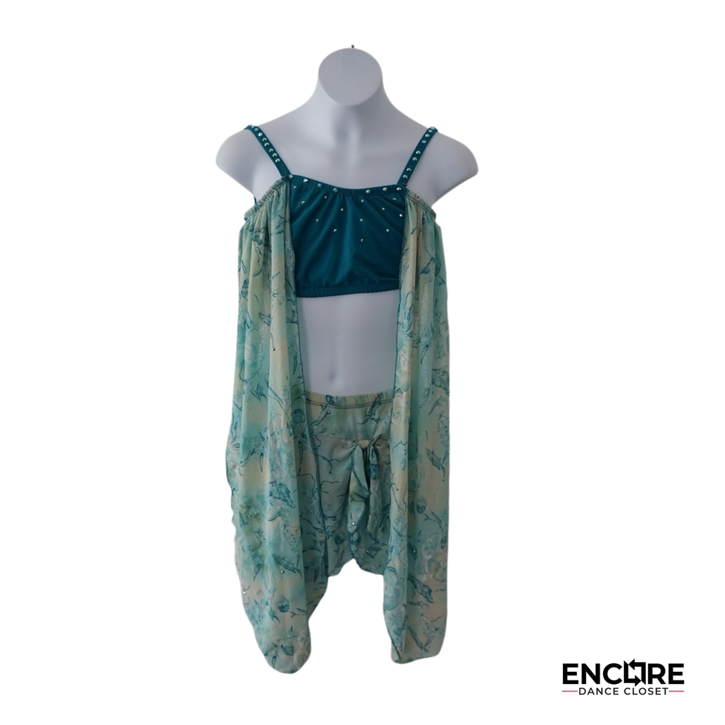 Teal Floral Mesh Two-Piece Costume  two piece