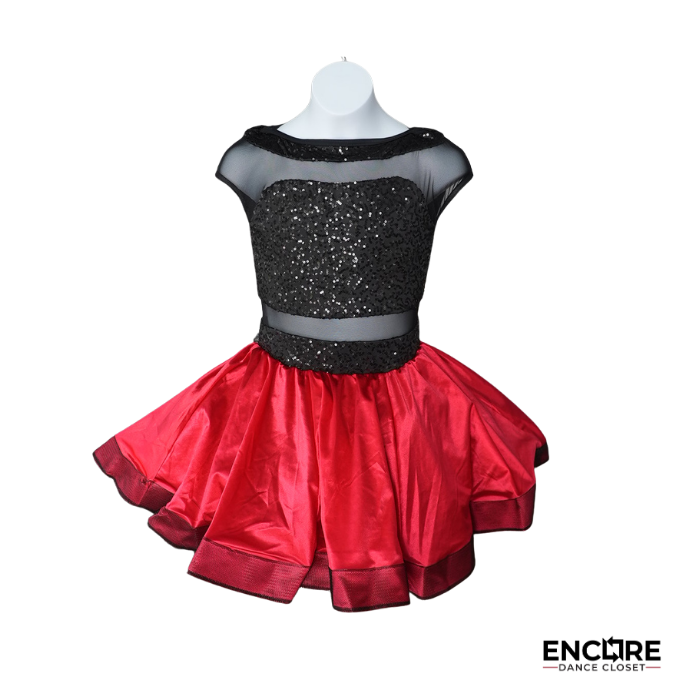 Black Sequin Dance Dress with Red Satin Skirt  dress