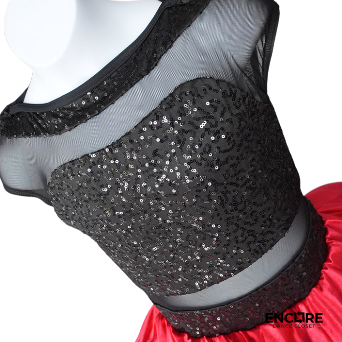 Black Sequin Dance Dress with Red Satin Skirt  dress