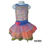 Rainbow Sequin Dance Costume with Two Skirts  biketard