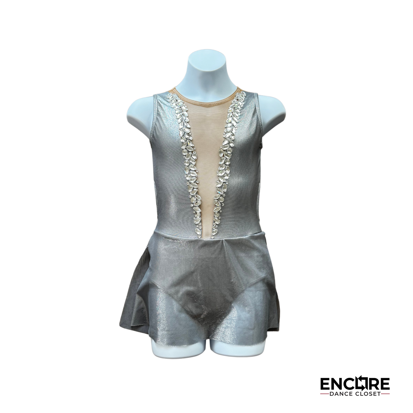 Silver Leotard with Rhinestones and Skirt