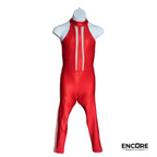 Shiny Red Sleeveless Unitard with Mesh Panels  unitard