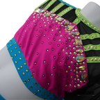 Neon Pink & Teal One-Sleeve Jazz Costume with Rhinestones and Mesh Detail  two piece