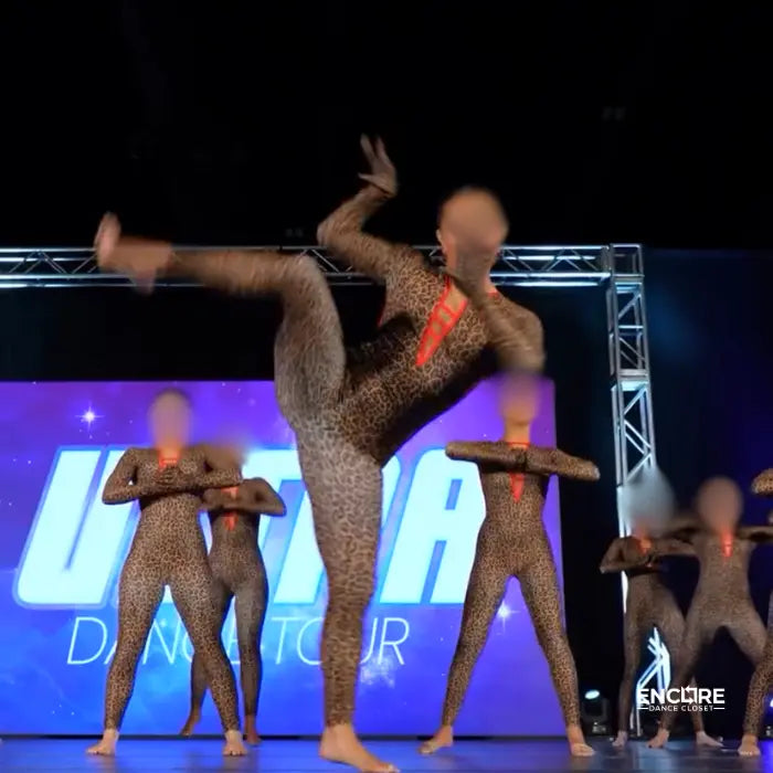 Cheetah Print Unitard with Mesh Details and Gloves  unitard