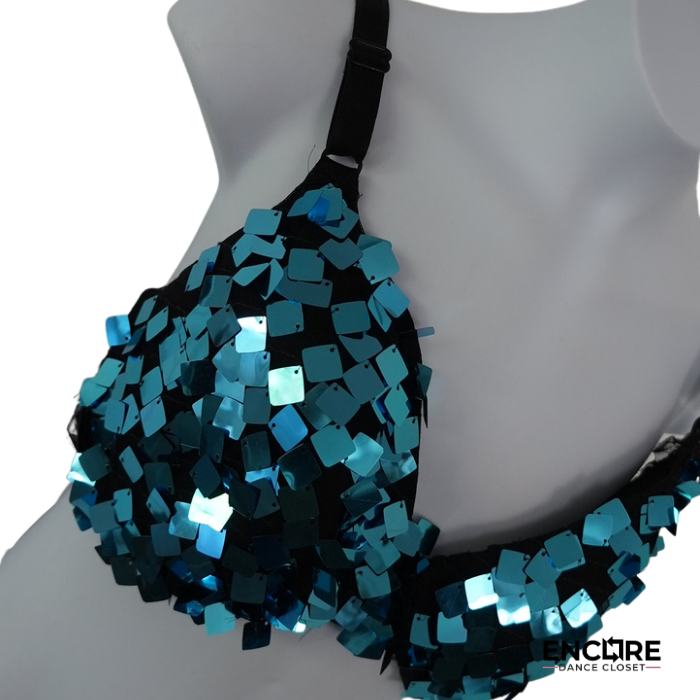 Teal Paillette Sequin Dance Bra  top