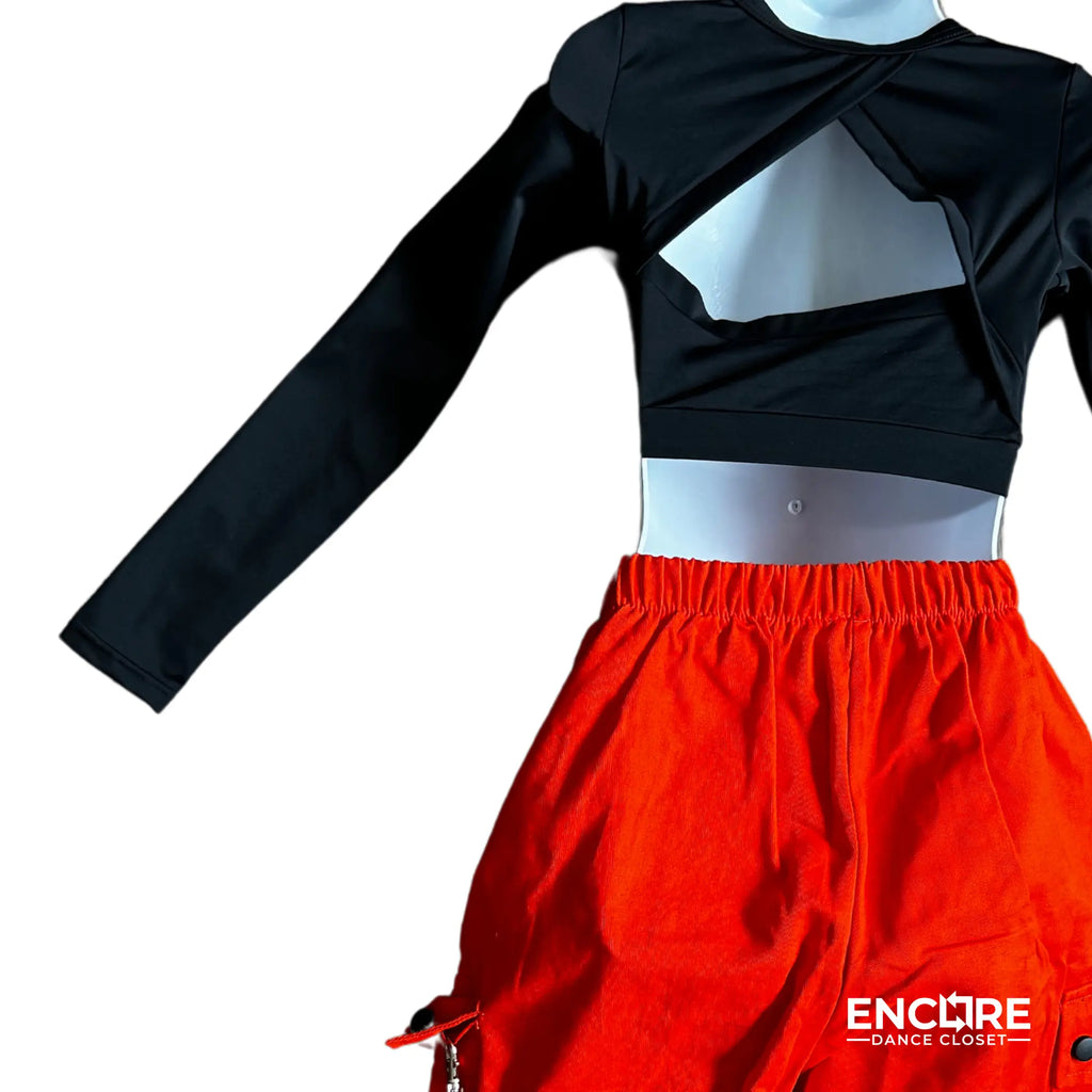 Bold Hip-Hop Set with Orange Pants & Red Puffer Vest  two piece