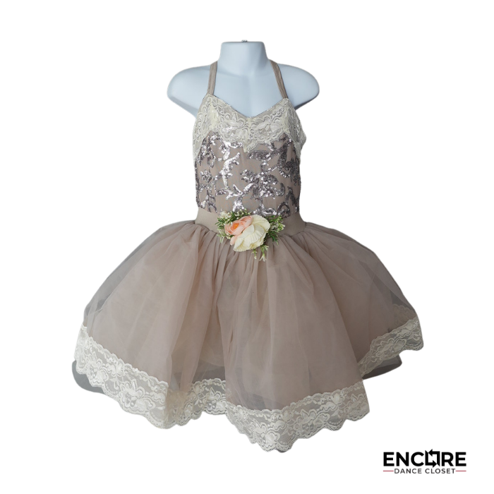 Beige Ballet Costume with Lace Bodice and Tulle Skirt  dress