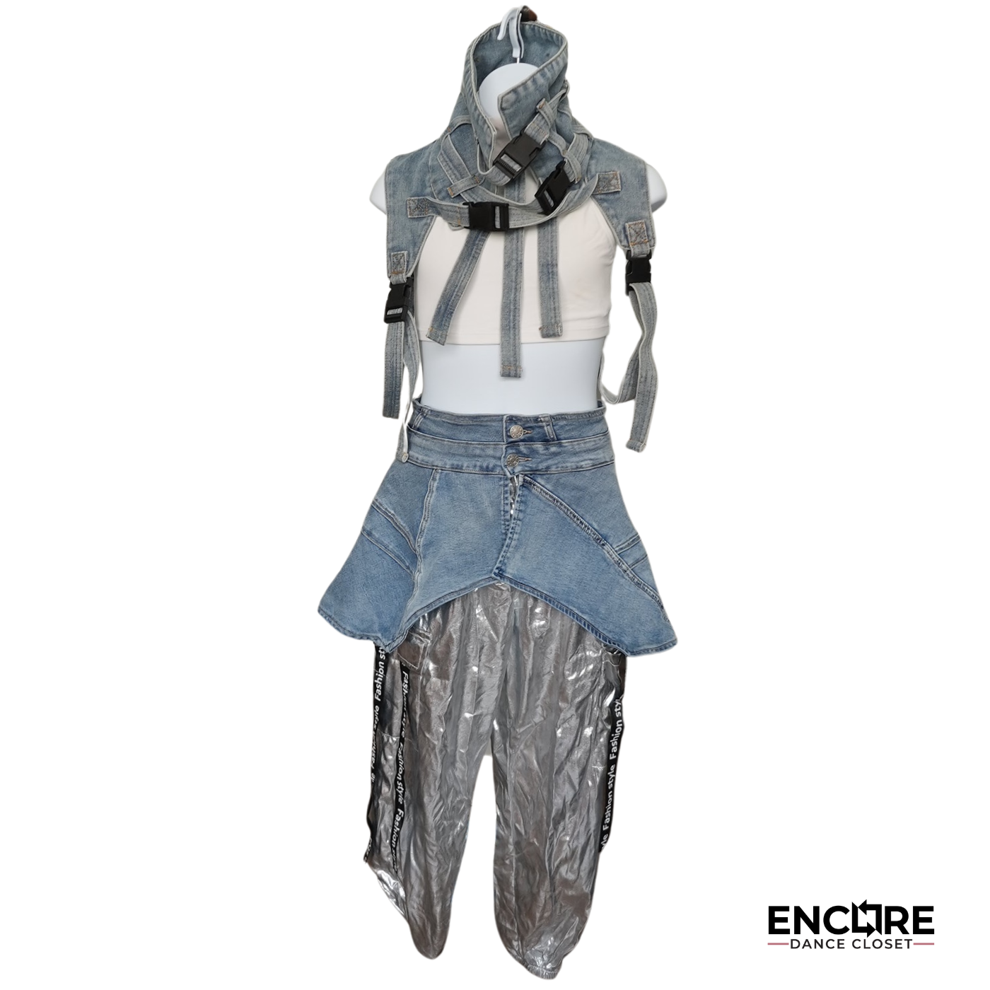 Silver Hip Hop Pants with Denim 2