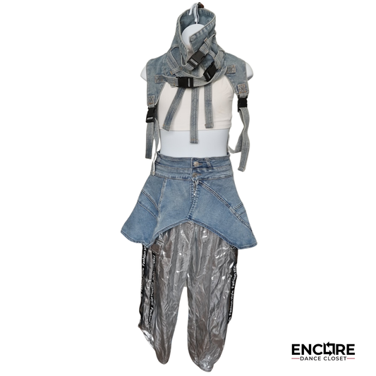 Silver Hip Hop Pants with Denim