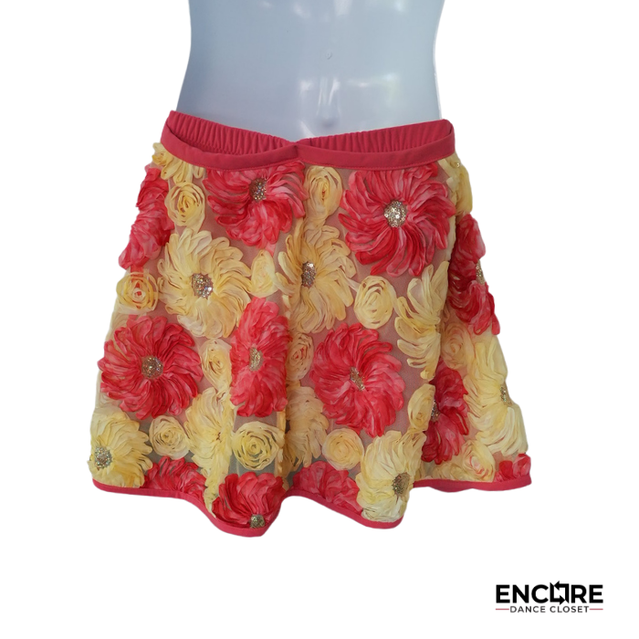 Coral & Yellow Floral Wrap Skirt  skirt