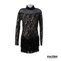 Black Sequin Fringe Mock Neck Jazz Costume  biketard