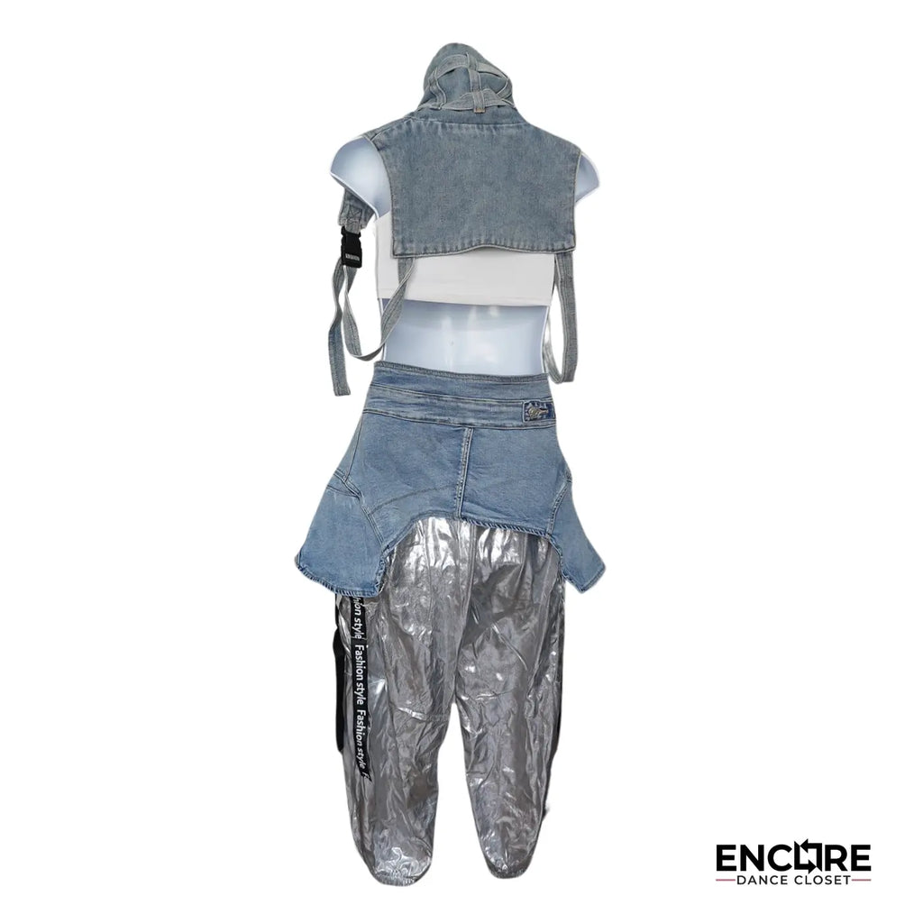 Silver Hip Hop Pants with Denim Details  pants