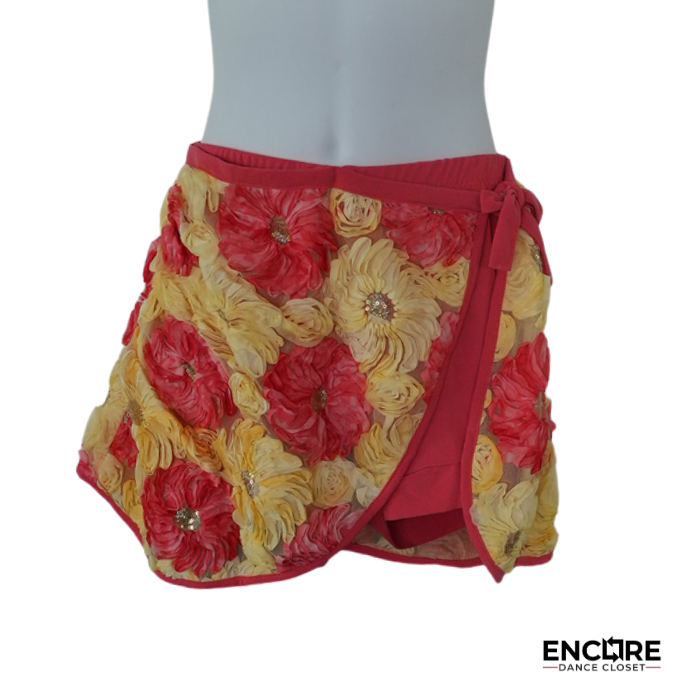 Coral & Yellow Floral Wrap Skirt  skirt