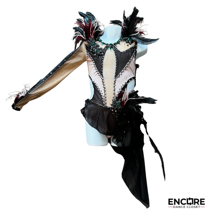 Intricate Feathered Leotard with Detachable Cape - Encore Dance Closet