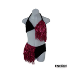 Black Velvet & Fuchsia Sequin Fringe Two-Piece  two piece