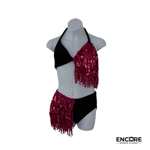 Black Velvet & Fuchsia Sequin Fringe Two-Piece  two piece