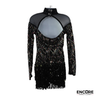 Black Sequin Fringe Mock Neck Jazz Costume  biketard