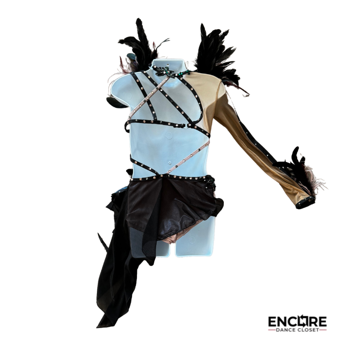 Intricate Feathered Leotard with Detachable Cape - Encore Dance Closet