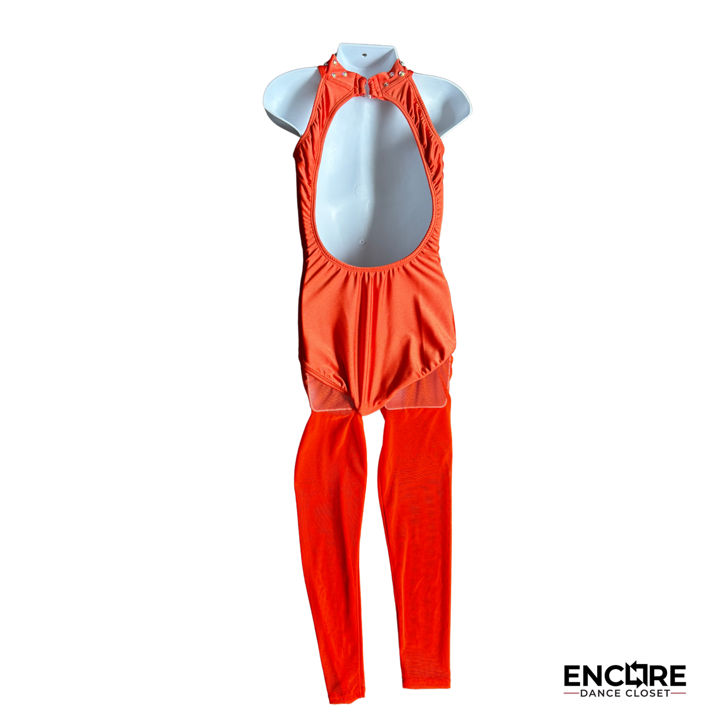 Orange Mesh Unitard with White Appliqué