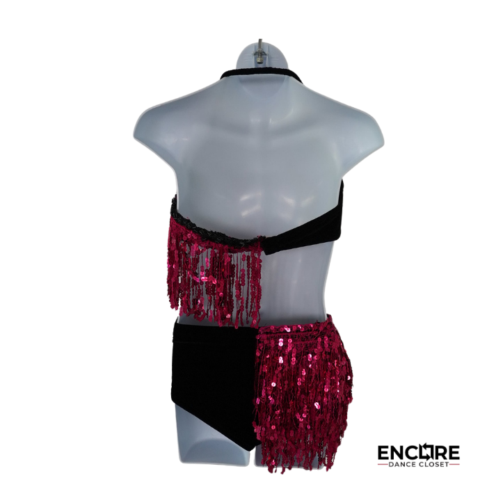Black Velvet & Fuchsia Sequin Fringe Two-Piece  two piece