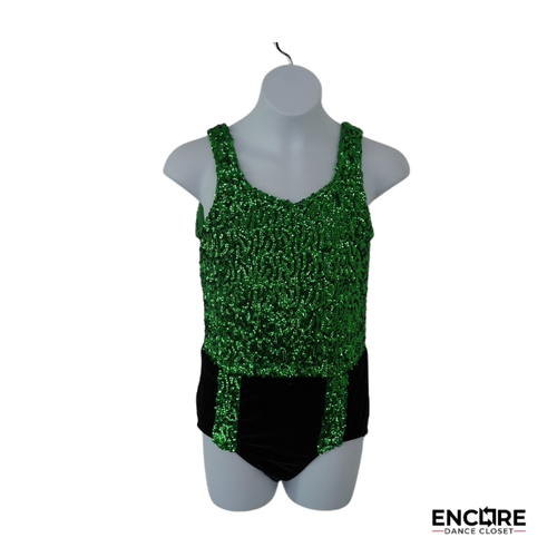 Emerald Sequin Jazz Costume with Fedora & Sequin Cuffs  leotard