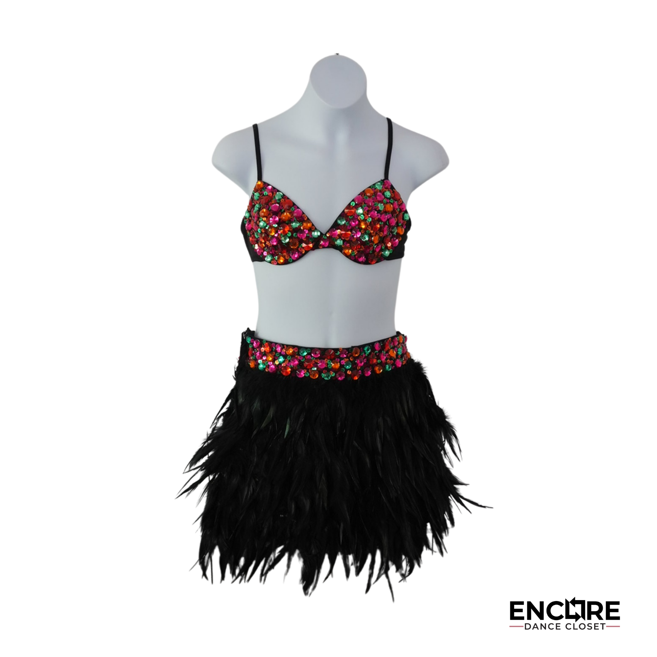 Multicolor Sequin Feather Jazz Costume  two piece