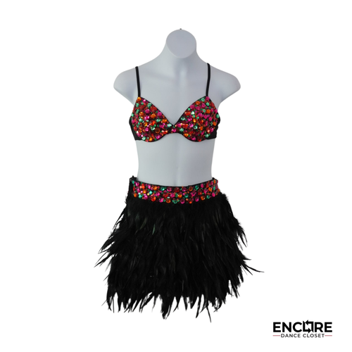 Multicolor Sequin Feather Jazz Costume  two piece