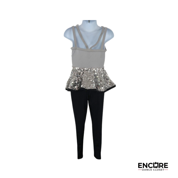 Silver Peplum Shine  unitard