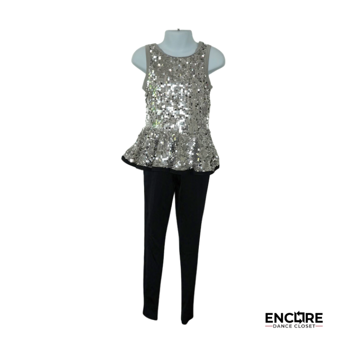 Silver Peplum Shine  unitard
